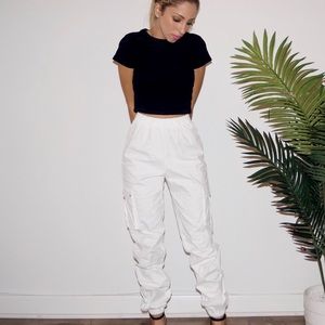 White parachute pants